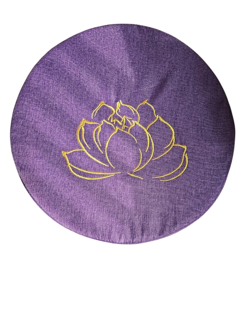 Purple Round Meditation Cushion with Gold Lotus Embroidery